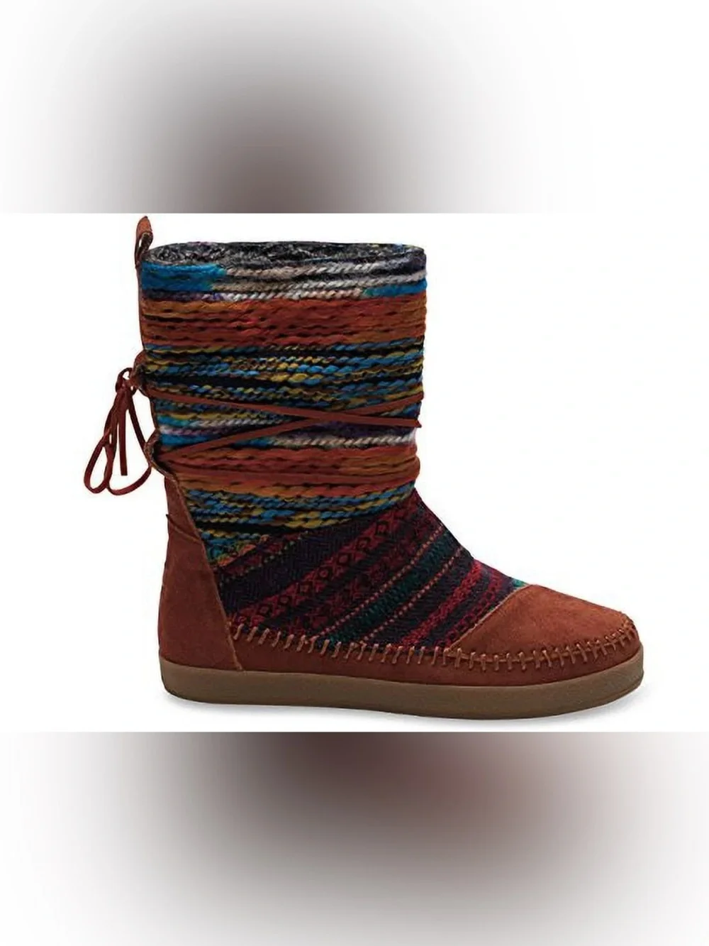 Toms Nepal Suede Woven Yarn Mid Boots Women 6 Brown Boho Stripe